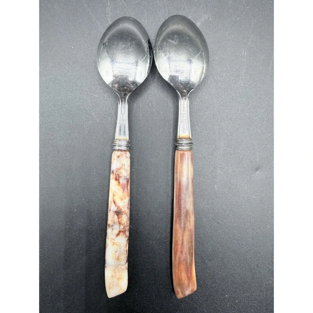 VTG MB Hollow Ground Galaxie Stainless Teaspoons Set 2 Japan MCM Bakelite Handle